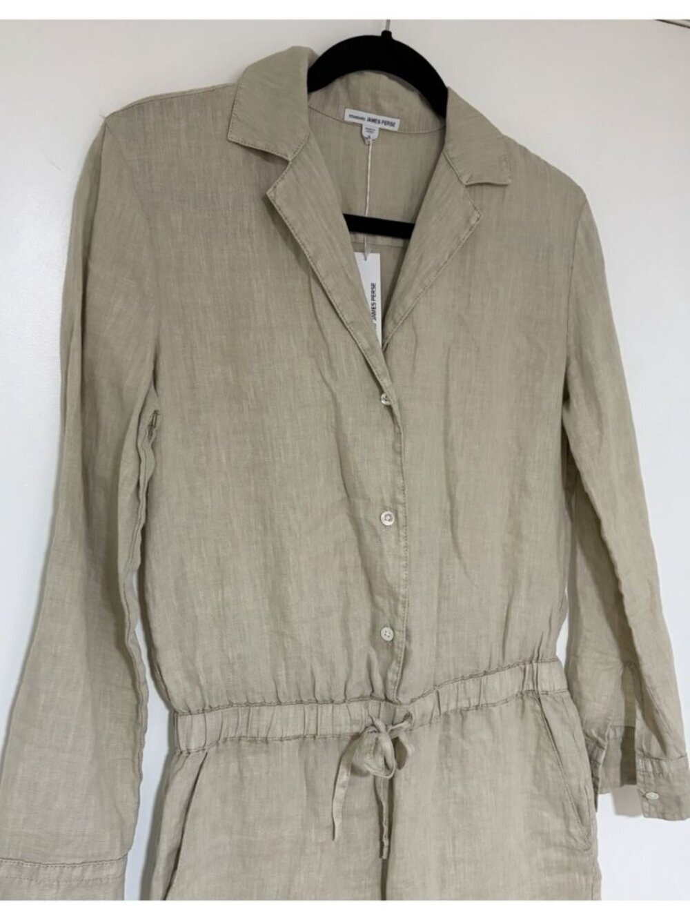James Perse Standard Beige 100% Linen Romper Size 0 Utility Minimalist Luxe NWT - Picture 2 of 11